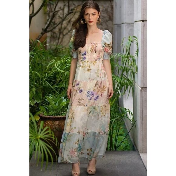 Yumi Kim Zofia Maxi Dress XS Pastel Floral Harmony Print Puff Sleeve Look - Picture 6 of 16
